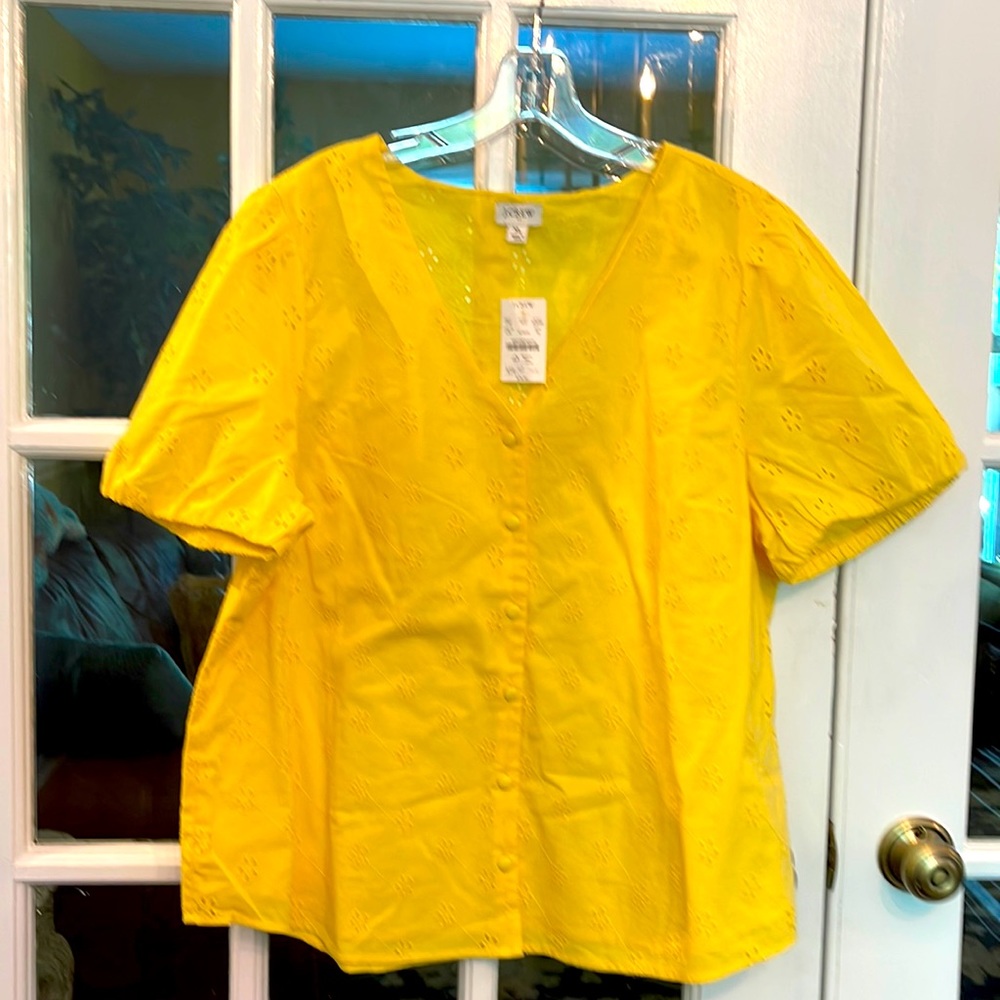 Yellow Eyelet Button-Up Top